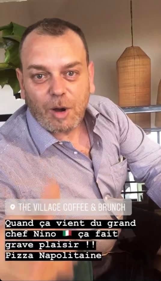Instagram story tagged at The Village: praise for the Neapolitan pizza, “quand ça vient du grand chef Nino”